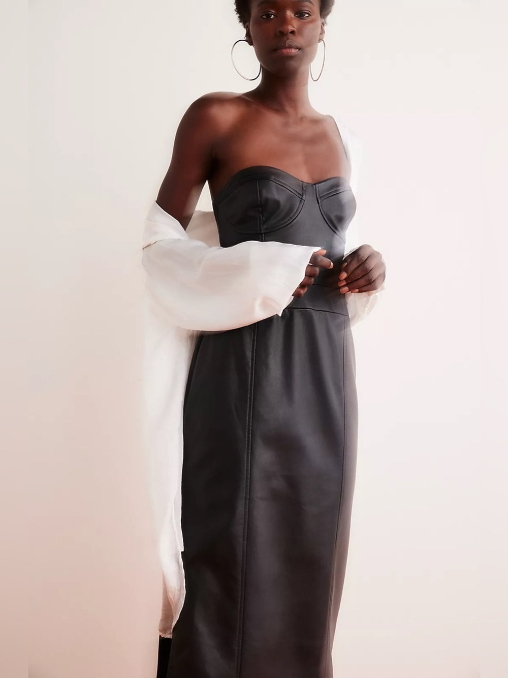 Free People‎ Mira Strapless Corset Faux Leather Midi Dress NWOT Size 0 Chic 90s